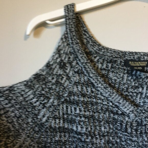 Marled Salt And Pepper Cold Shoulder Knit Sweater - Picture 3 of 14